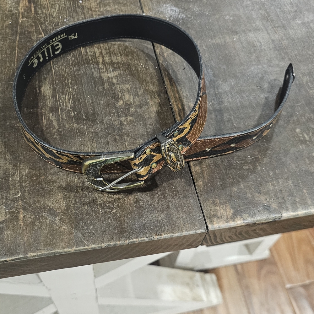 Vintage Black and Brown Leather Belts with Brass Buckles